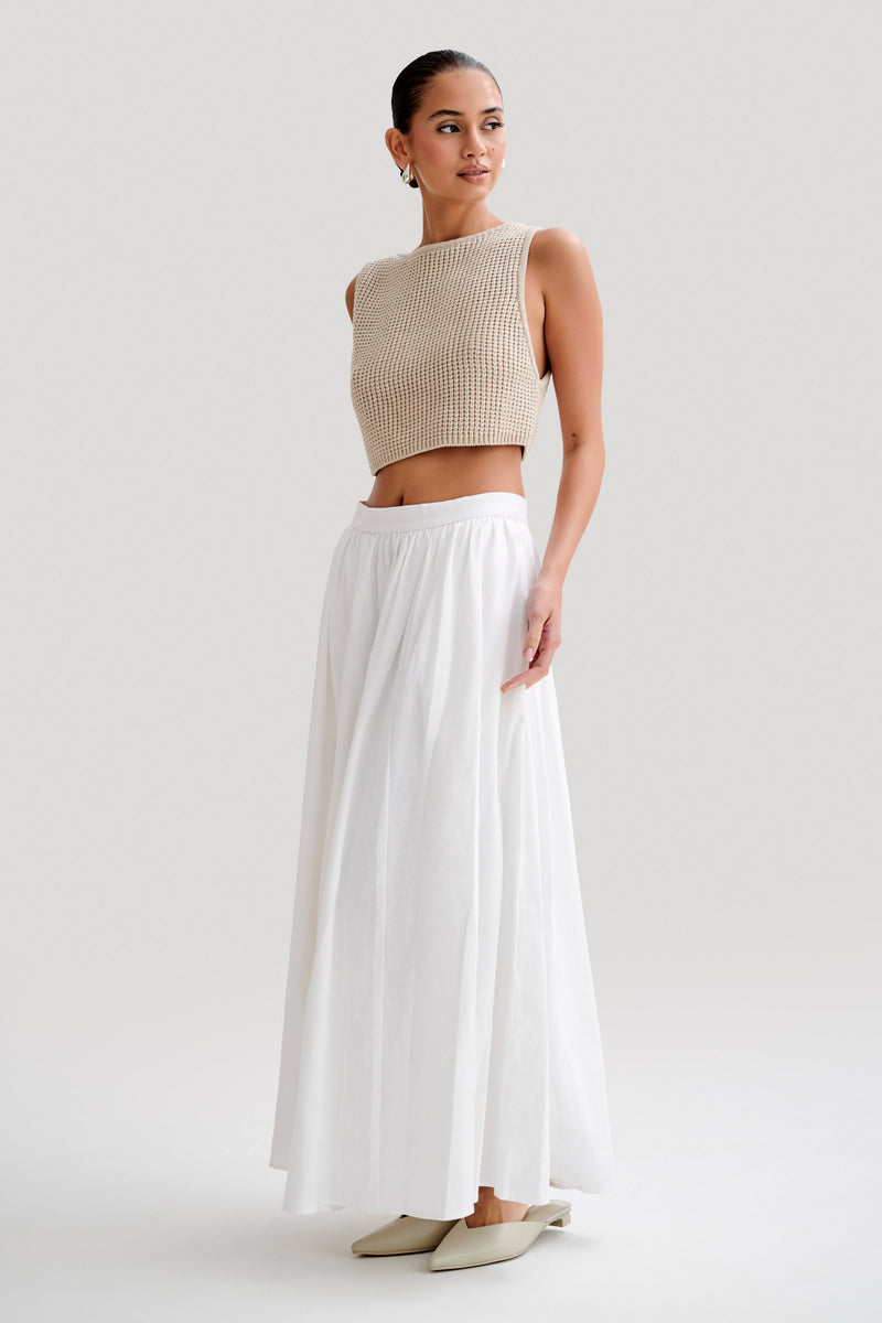 Clarence Linen A-Line Maxi Skirt - White