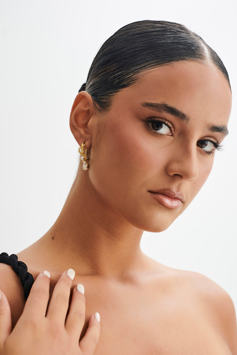 Nixie Pearl C Hoop Earrings - Pearl