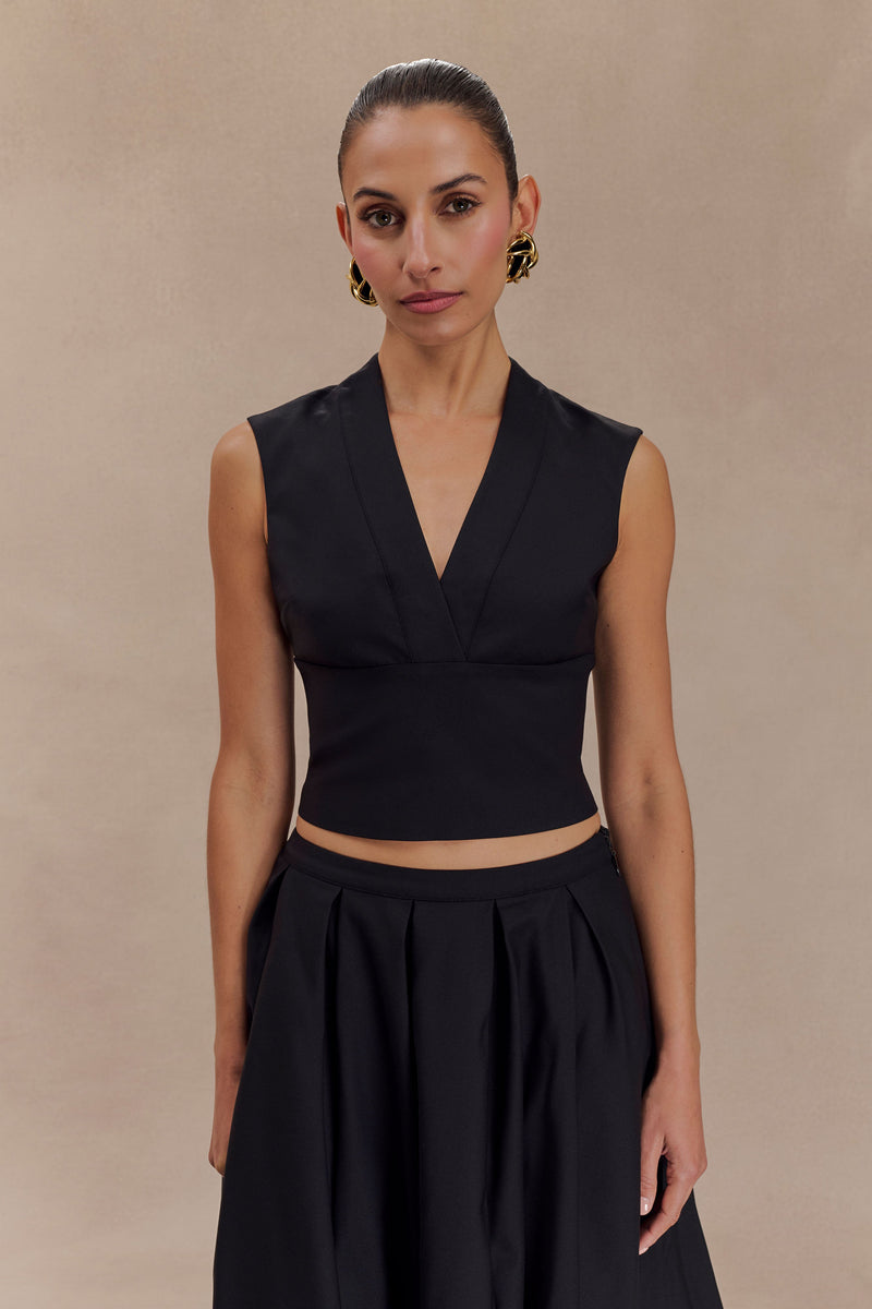 Jemima Sleeveless Cross Over Top - Black