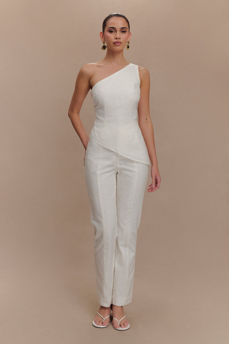 Dora Linen Straight Leg Pant - Ivory