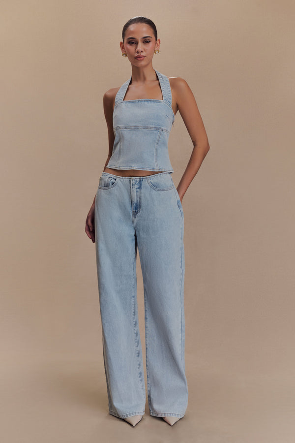 Caitlin Mid Rise Denim Jeans - Light Blue