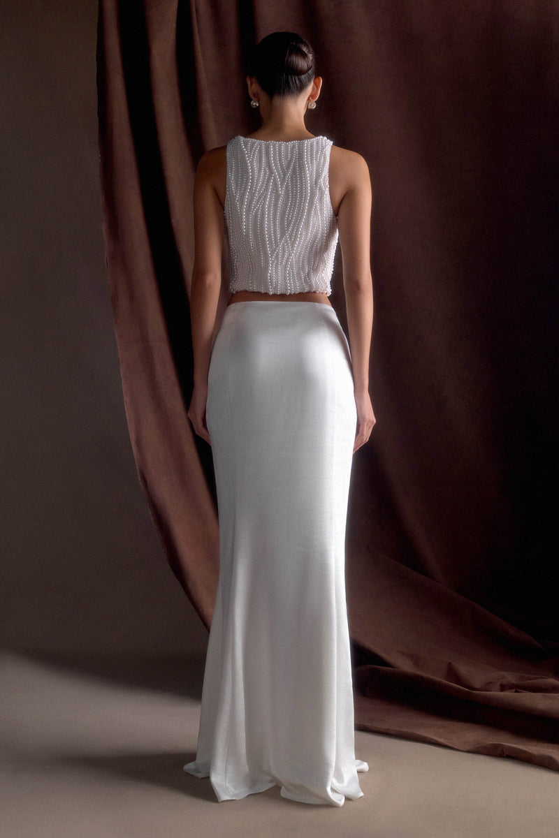 Kathia Pearl Hand Beaded Top - White