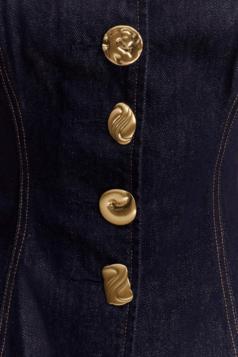 Neve Sleeveless Buttoned Denim Top - Washed Indigo Blue