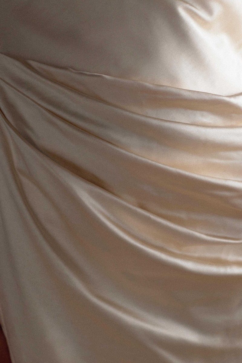 Dalia Off Shoulder Satin Maxi Dress - Blush Gold