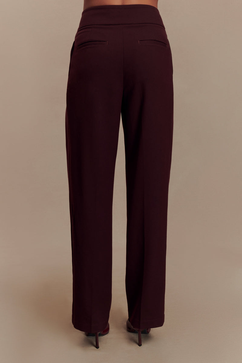 Penelope Pleated High Waisted Pants - Mahogany