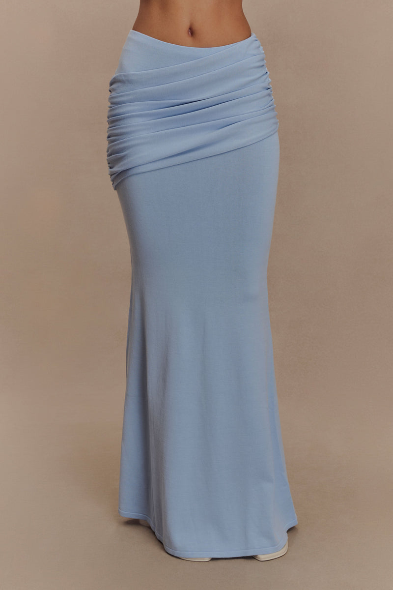 Irene Gathered Knit Maxi Skirt - Blue