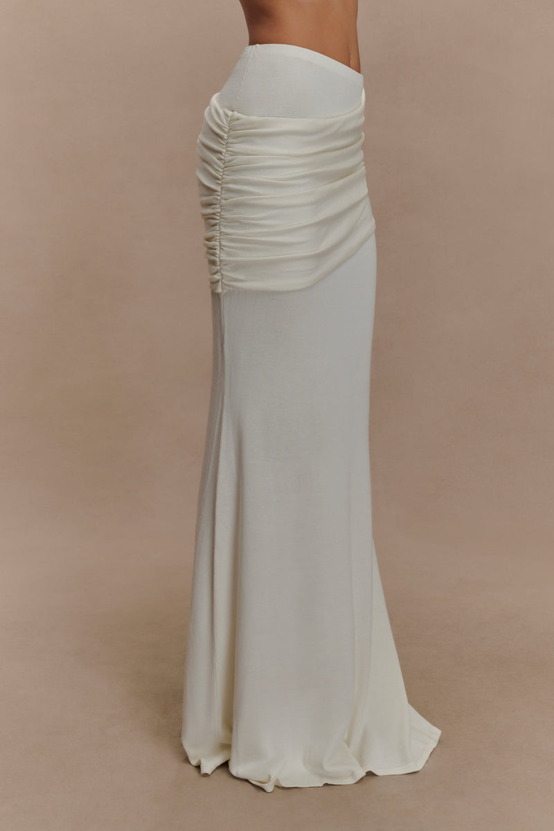 Irene Gathered Knit Maxi Skirt - Ivory