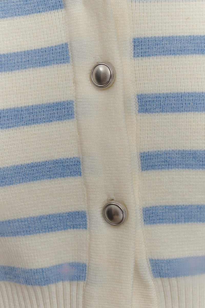 Tanner Striped Knit Cardigan - Light Blue/White