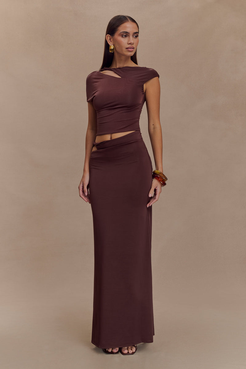 Haven Slinky Twist Midi Skirt - Chocolate