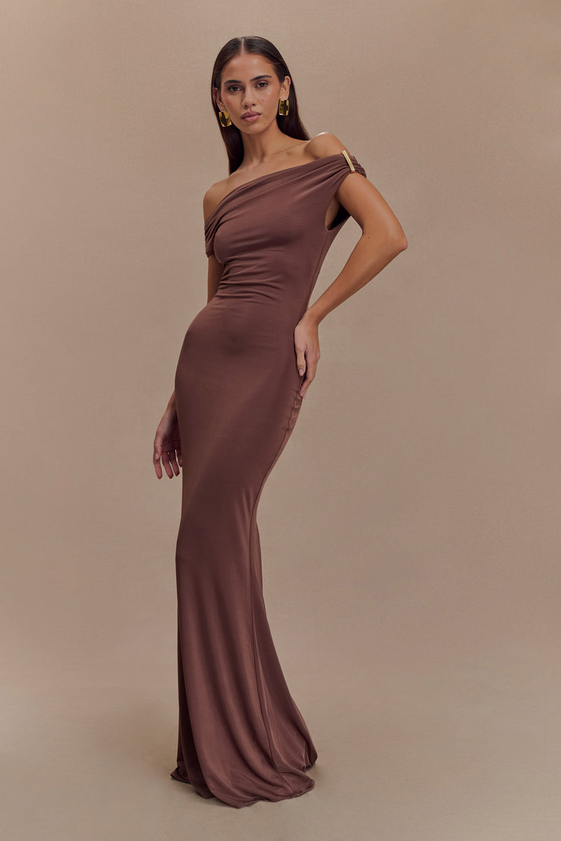 Kinsley Slinky Maxi Dress With Hardware - Chocolate