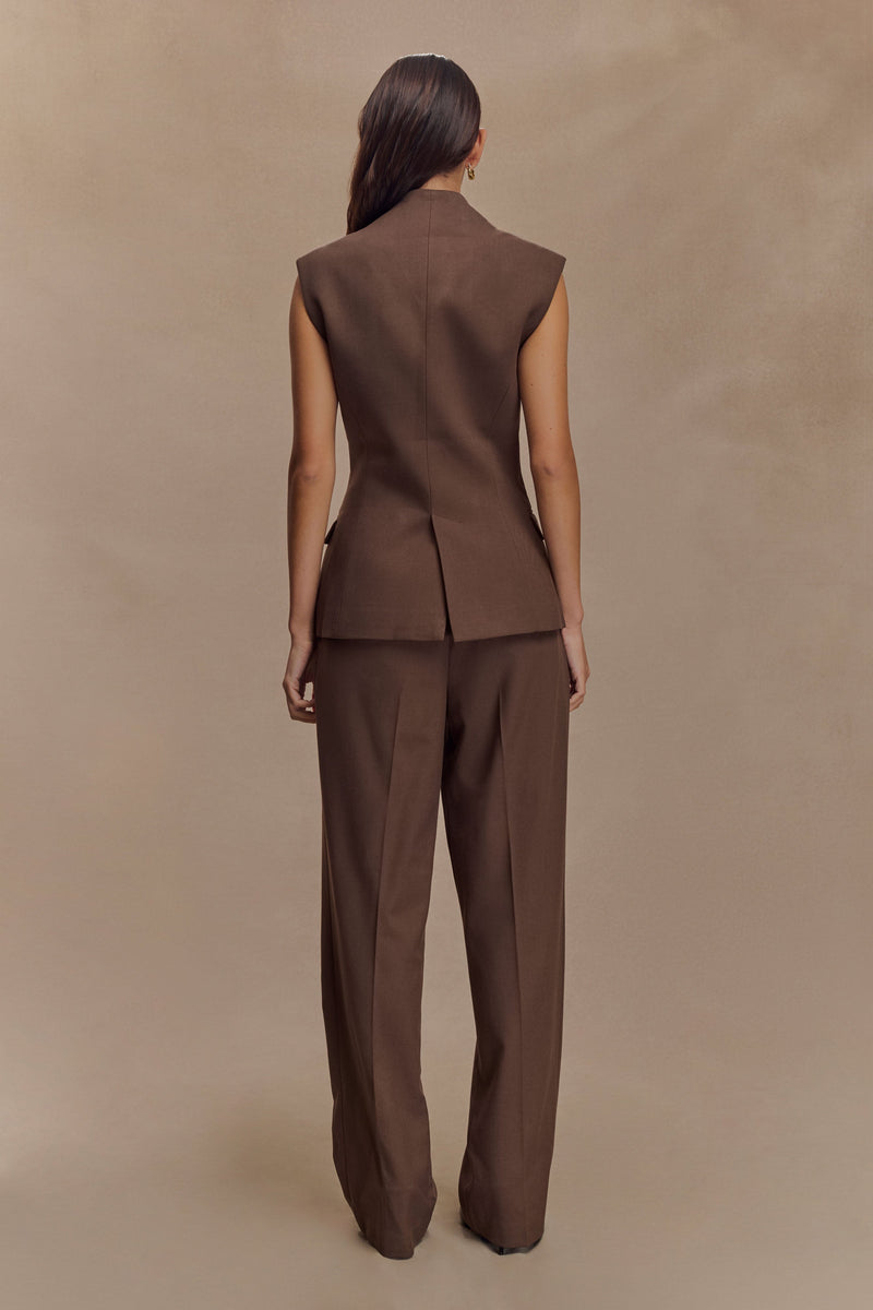Penelope Suiting Sleeveless Blazer - Chocolate