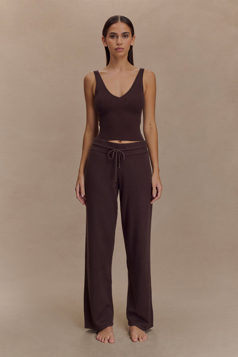 Natalya Ribbed Knit Cami Top - Dark Chocolate