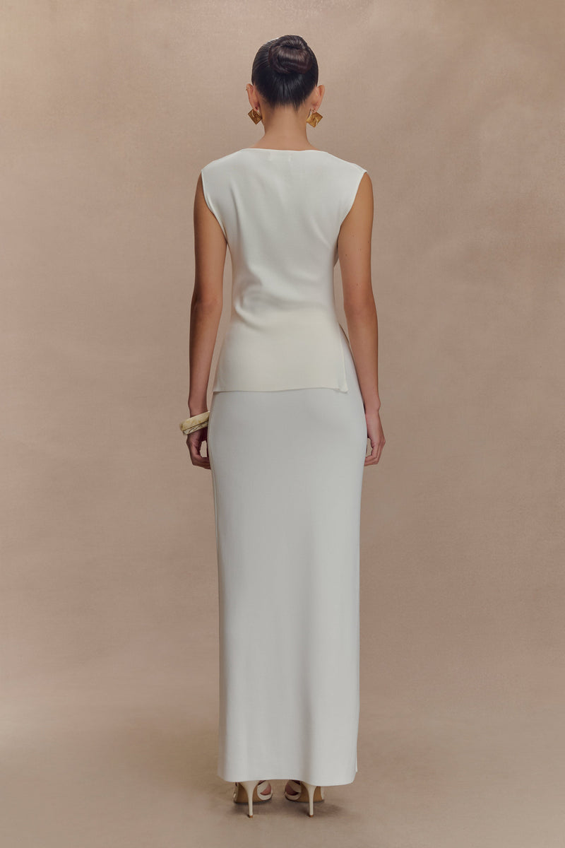 Francisca Mid Rise Knit Maxi Skirt - White