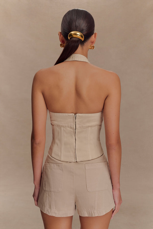 Meadow Denim Corset Halter Top - Stone Wash