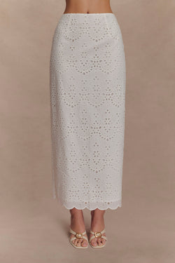 Kensley Broderie Midi Skirt - White