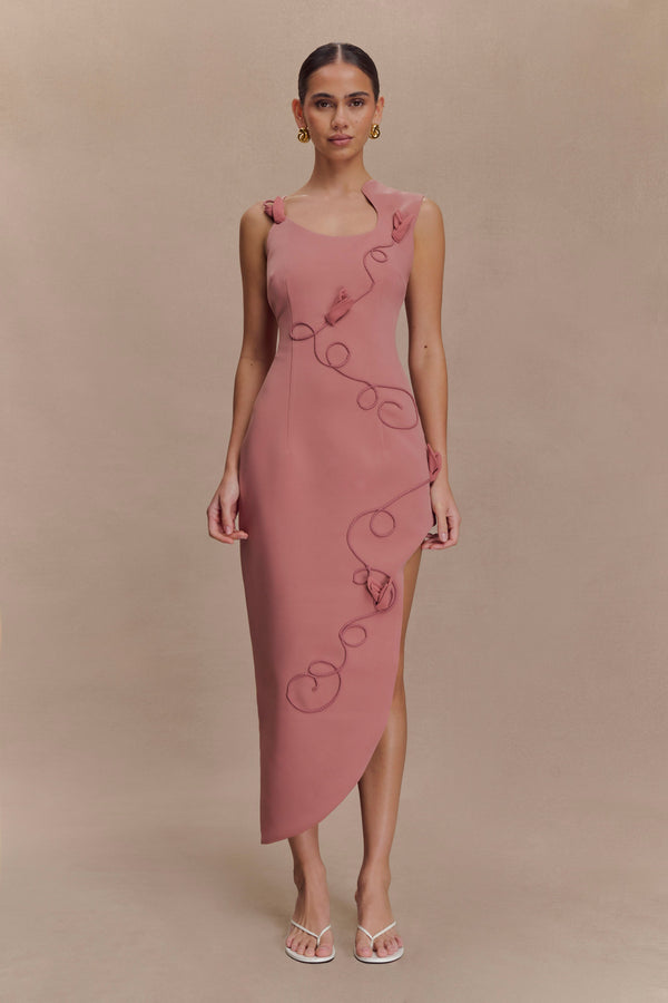 Virginia Suiting Embroidered Midi Dress - Burnt Rose