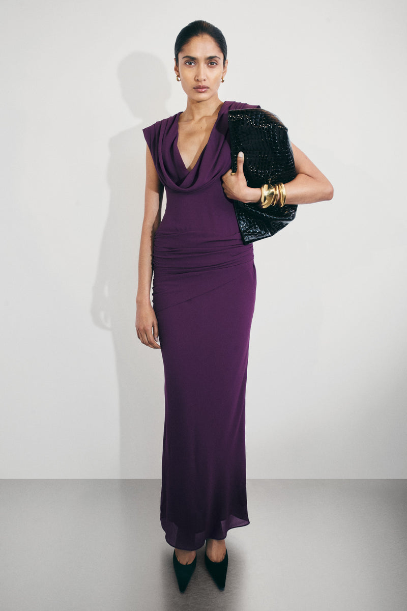 Giulia Chiffon Draped Maxi Dress - Purple