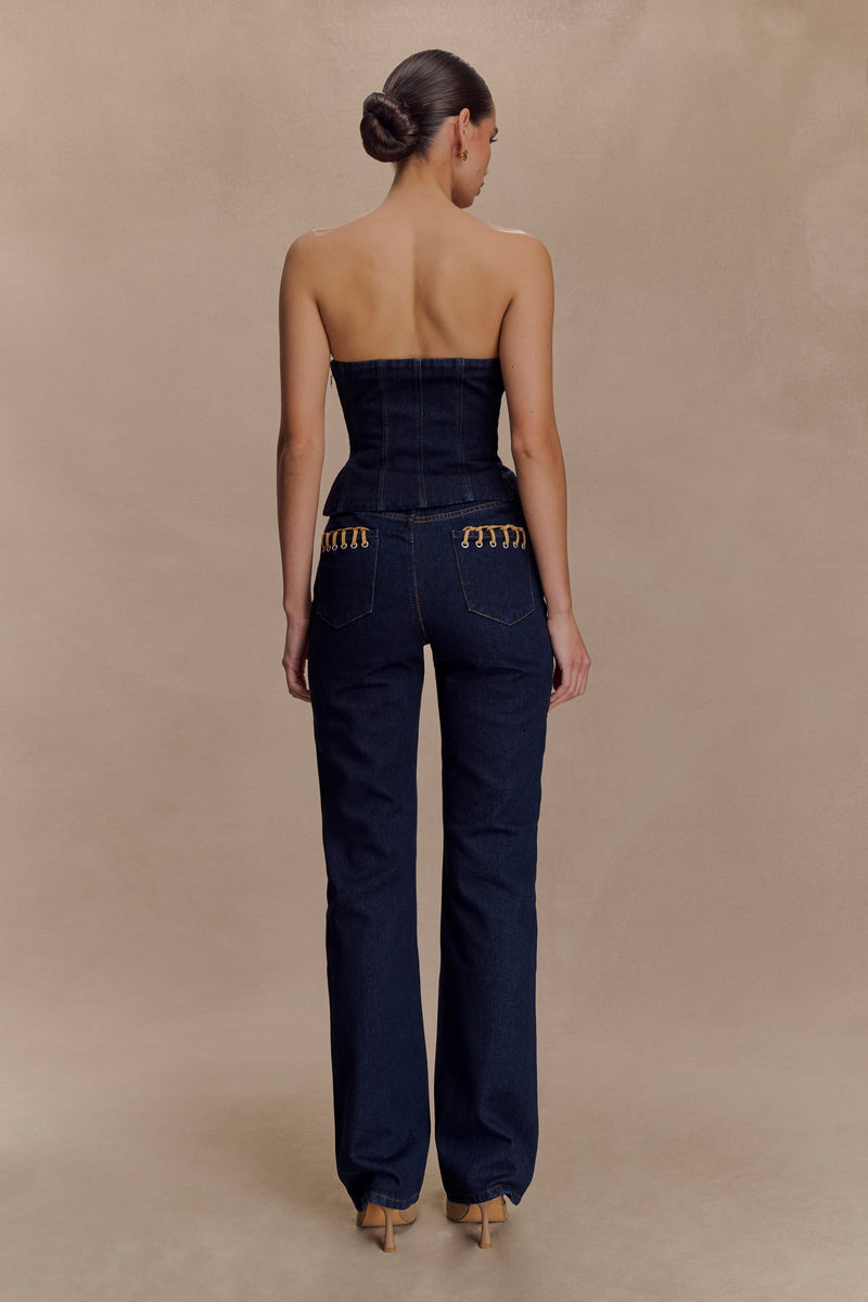 Meryl Lace Up Denim Jean - Indigo Blue