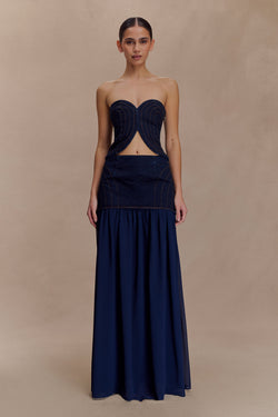 Tully Strapless Topstitch Denim Top - Indigo Blue