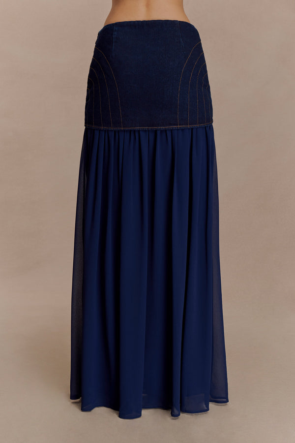 Tully Chiffon Denim Maxi Skirt - Indigo Blue
