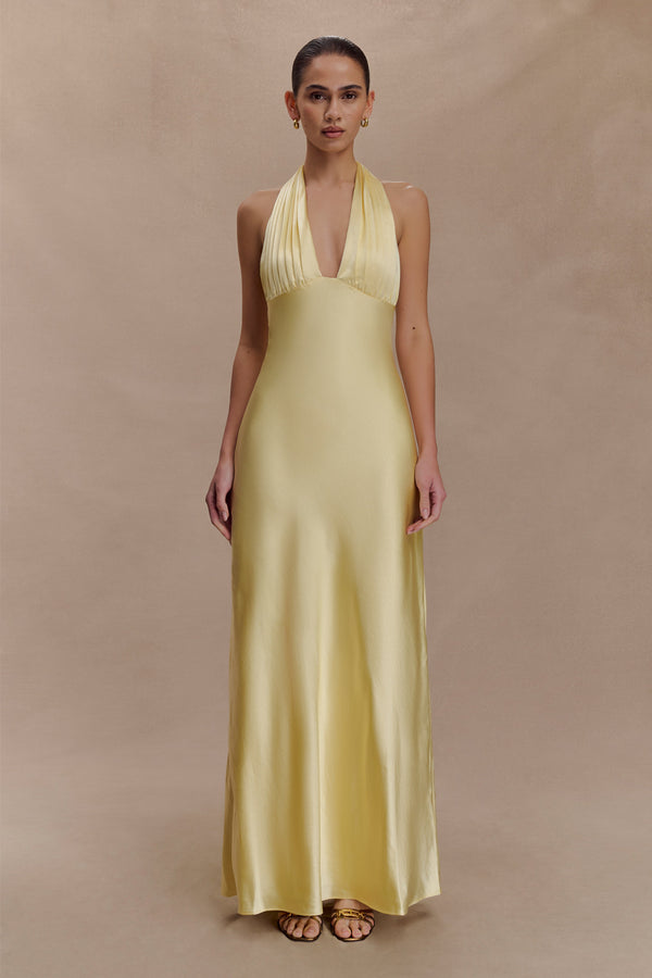 Alice Satin Halter Maxi Dress - Lemon