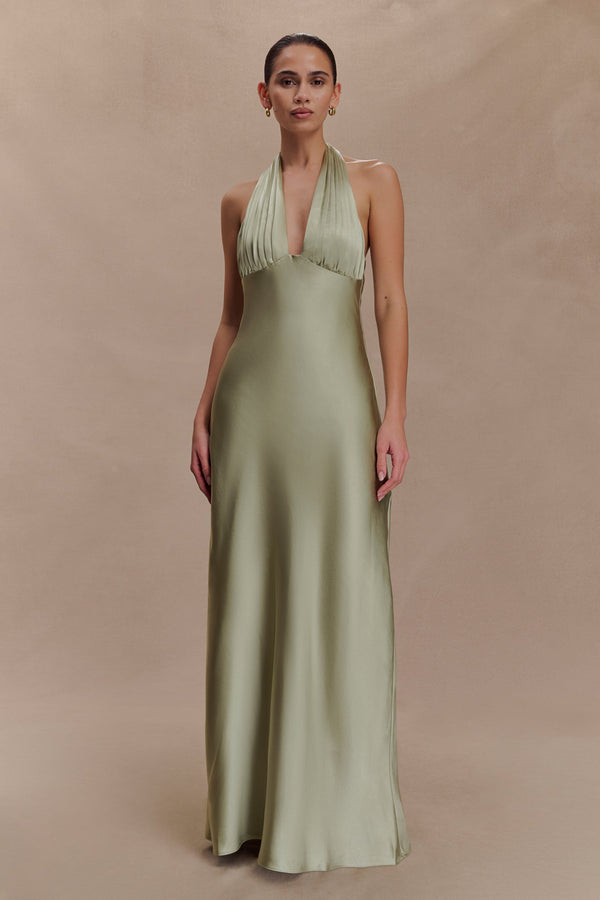 Alice Satin Halter Maxi Dress - Sage