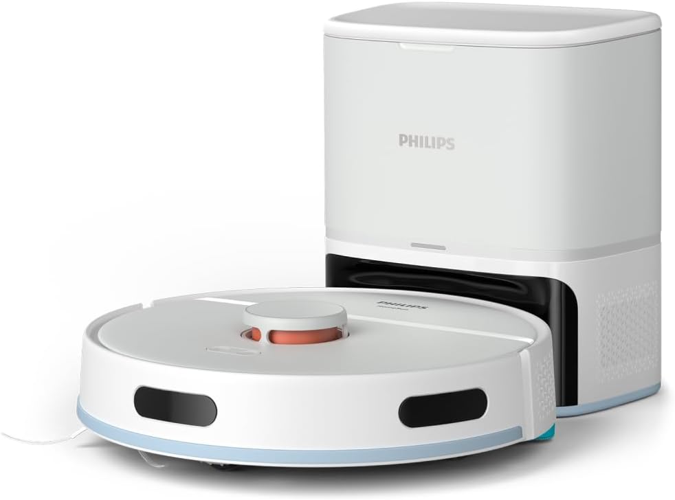 Philips Homerun Serie 2000: 2-in-1 Saug- und Wischroboter, 130 Minuten Laufzeit, Lasernavigation, Teppichboost, Absaugstation, App-gesteuert, Arktikweiß (XU2100/20), Arctic White