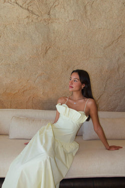 Janis Cotton Frill Maxi Dress - Lemon