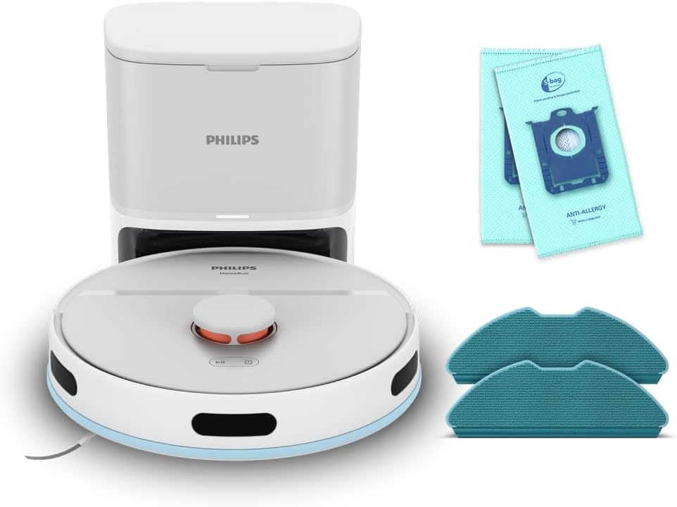Philips Homerun Serie 2000: 2-in-1 Saug- und Wischroboter, 130 Minuten Laufzeit, Lasernavigation, Teppichboost, Absaugstation, App-gesteuert, Arktikweiß (XU2100/20), Arctic White