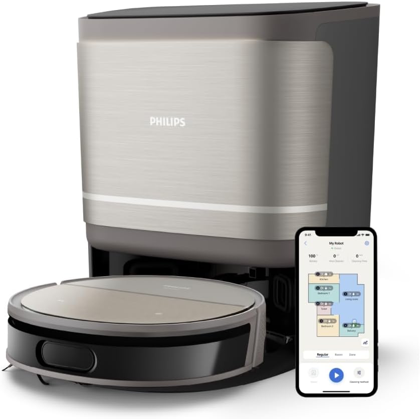 Philips Homerun Serie 2000: 2-in-1 Saug- und Wischroboter, 130 Minuten Laufzeit, Lasernavigation, Teppichboost, Absaugstation, App-gesteuert, Arktikweiß (XU2100/20), Arctic White