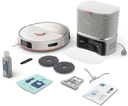 Philips Homerun Serie 2000: 2-in-1 Saug- und Wischroboter, 130 Minuten Laufzeit, Lasernavigation, Teppichboost, Absaugstation, App-gesteuert, Arktikweiß (XU2100/20), Arctic White