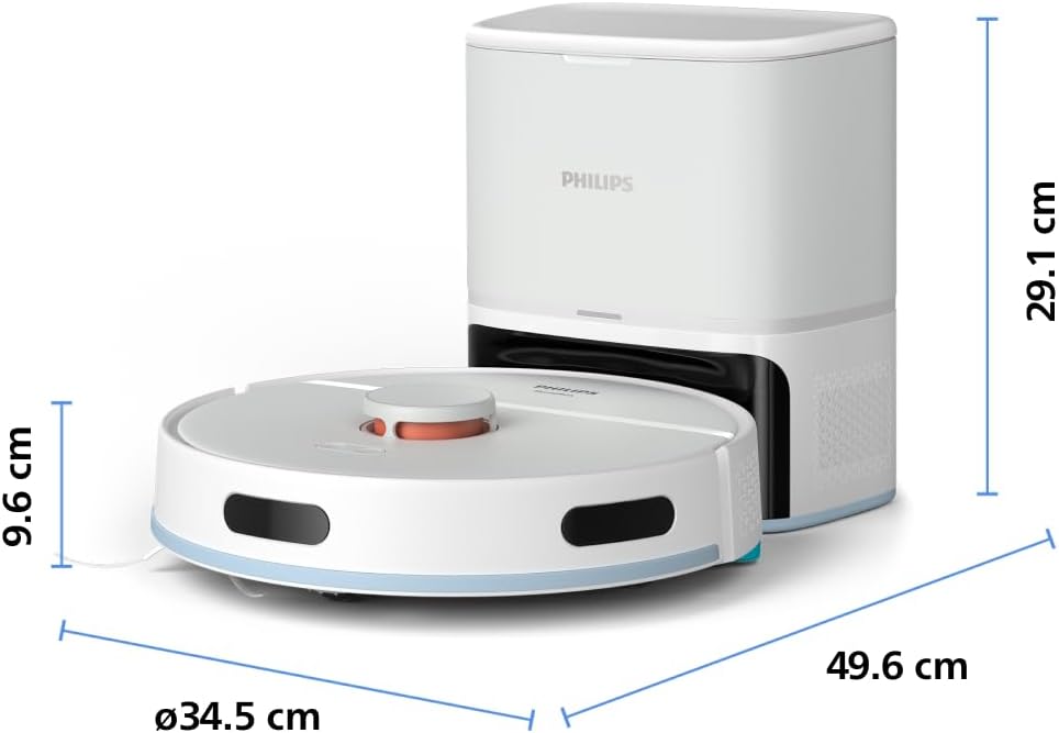 Philips Homerun Serie 2000: 2-in-1 Saug- und Wischroboter, 130 Minuten Laufzeit, Lasernavigation, Teppichboost, Absaugstation, App-gesteuert, Arktikweiß (XU2100/20), Arctic White