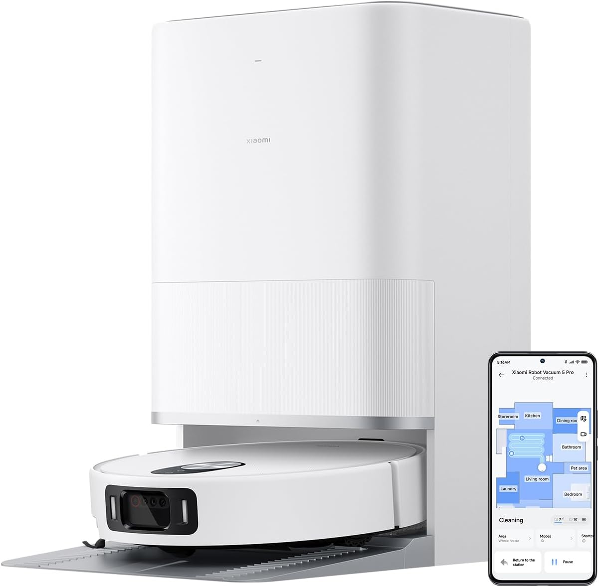 Xiaomi Robot Vacuum X20+ Saugroboter mit Absaugstation und 4L/4L Frisch- & Altwassertank - 2 rotierende, Auto-Trocknung Wischmops, Bis 280m² wischen, 6000Pa Saugkraft, LDS-Navigation, Alle Bodentypen