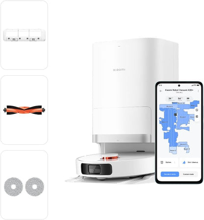 Xiaomi Robot Vacuum X20+ Saugroboter mit Absaugstation und 4L/4L Frisch- & Altwassertank - 2 rotierende, Auto-Trocknung Wischmops, Bis 280m² wischen, 6000Pa Saugkraft, LDS-Navigation, Alle Bodentypen