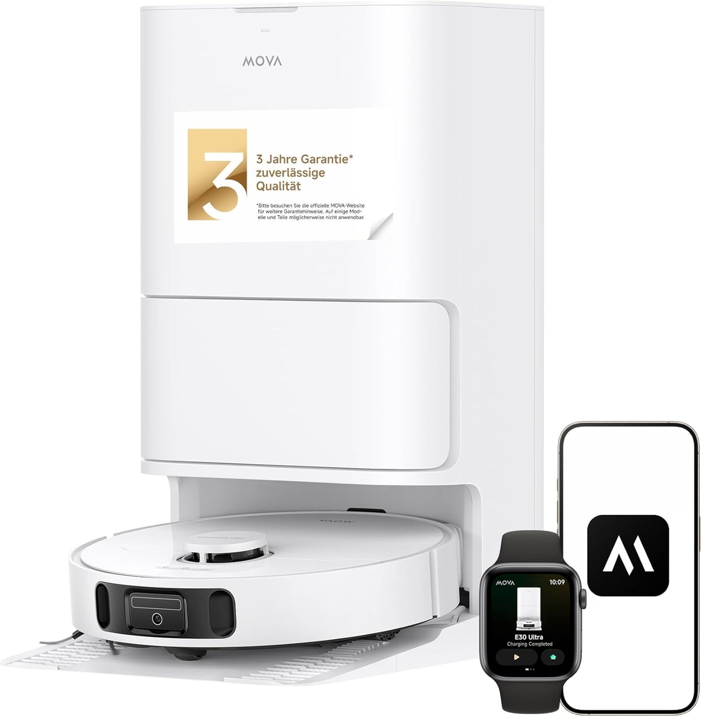 Mova E40 Ultra Saugroboter mit Wischfunktion, Autom. Leerung und 19.000 Pa, MaxiReach-Wischmopp-T., Verhedderungsfreie Seitenbürste, Eingeb. 80-ml-Wasserb, All-in-One-Station zu 75 Tage Reinigung