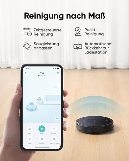 eufy G50 Saugroboter mit 4.000Pa Starker Saugkraft, Dynamische Navigation, Ultraflaches 85mm Design, Pro-Entwirrkamm, Rollbürste, Ideal für Tierhaare & Hartböden