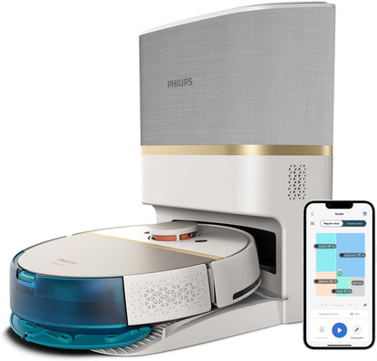 Philips Homerun Serie 2000: 2-in-1 Saug- und Wischroboter, 130 Minuten Laufzeit, Lasernavigation, Teppichboost, Absaugstation, App-gesteuert, Arktikweiß (XU2100/20), Arctic White