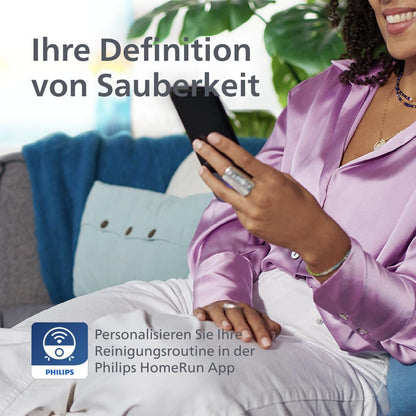 Philips Homerun Serie 2000: 2-in-1 Saug- und Wischroboter, 130 Minuten Laufzeit, Lasernavigation, Teppichboost, Absaugstation, App-gesteuert, Arktikweiß (XU2100/20), Arctic White