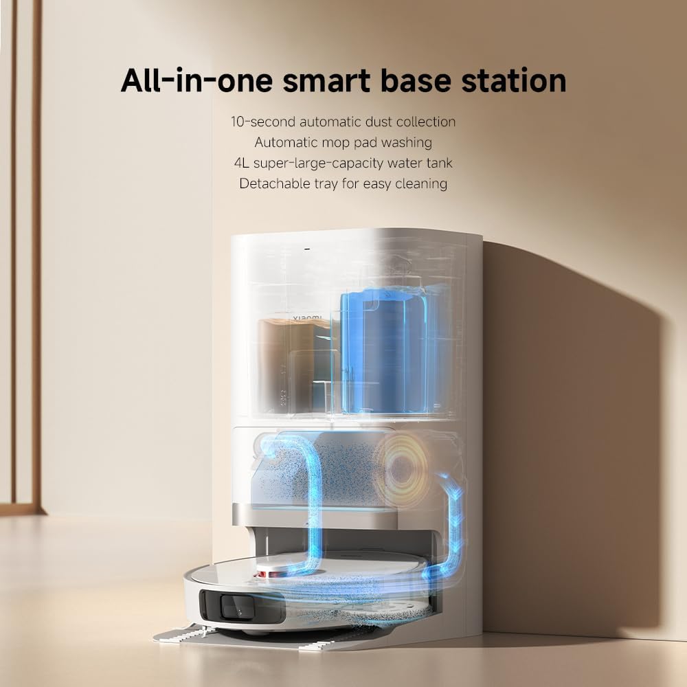Xiaomi Robot Vacuum X20+ Saugroboter mit Absaugstation und 4L/4L Frisch- & Altwassertank - 2 rotierende, Auto-Trocknung Wischmops, Bis 280m² wischen, 6000Pa Saugkraft, LDS-Navigation, Alle Bodentypen