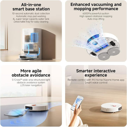 Xiaomi Robot Vacuum X20+ Saugroboter mit Absaugstation und 4L/4L Frisch- & Altwassertank - 2 rotierende, Auto-Trocknung Wischmops, Bis 280m² wischen, 6000Pa Saugkraft, LDS-Navigation, Alle Bodentypen