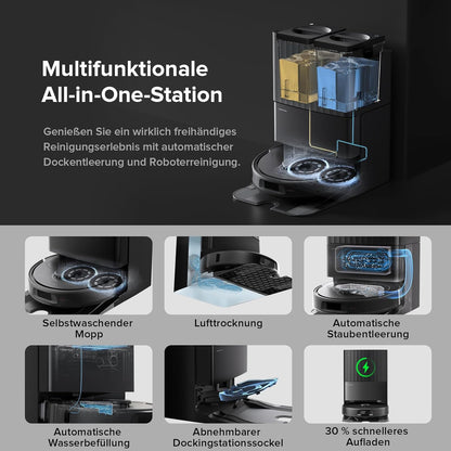 roborock Qrevo Serie Saugroboter mit Wischfunktion&Hebarem Wischmopp, 8000Pa Saugkraft(verbessert von Qrevo S), Anti-Verfilzungs-Seitenbürste, Hindernisvermeidung, All-in-One Dock, Schwarz(QV 35A)