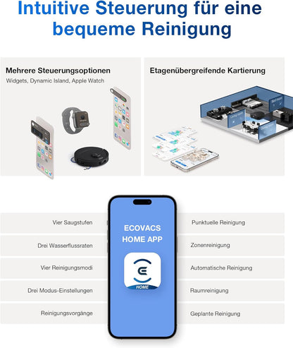 ECOVACS DEEBOT T30C Omni, Saugroboter mit Wischfunktion, 20.000 Pa, OZMO Turbo 2.0 Wischen, ZeroTangle 3.0 Anti-Verheddern, TruEdge 2.0 Kantenreinigung, All-in-One-Station, 75°C Moppwäsche, Schwarz