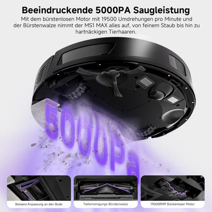 MONSGA Saugroboter mit Wischfunktion, 3.5L Staubsauger Roboter mit Absaugstation, 5000Pa Saugkraft,180Min Laufzeit, LiDAR Navigation, Starke Saugkraft ideal für Teppich und Tierhaare, APP Steuerung
