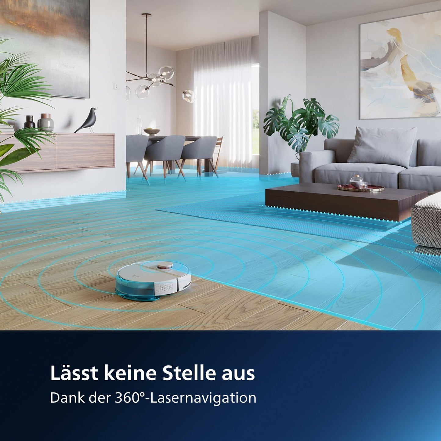 Philips Homerun Serie 2000: 2-in-1 Saug- und Wischroboter, 130 Minuten Laufzeit, Lasernavigation, Teppichboost, Absaugstation, App-gesteuert, Arktikweiß (XU2100/20), Arctic White