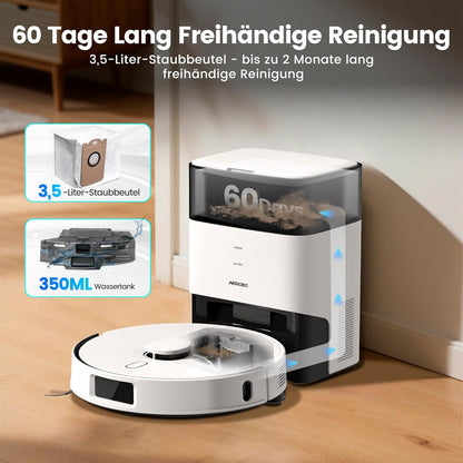 AIRROBO T30+ Saugroboter mit Wischfunktion, Staubsauger Roboter mit Absaugstation, 6000Pa Saugkraft Roboterstaubsauger, 3,5L Staubbeutel, Wischroboter LiDAR Navigation, 240Min Laufzeit, App Steuerung