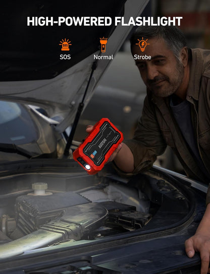 AstroAI S8 Car Battery Jump Starter, Car Jumper Starter Battery Pack for Up to 6.0L Gas & 3.0L Diesel Engines, 12V Portable Jump Box with 3 Modes Flashlight and Jumper Cable (Orange)