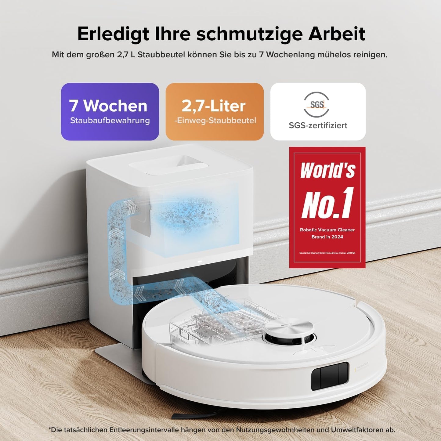 roborock Q10 S5+ Set Saugroboter mit Wischfunktion, 10.000 Pa HyperForce Saugkraft, Dual Anti-Tangle System, Auto Lifting Mopping, Ideal für Tierhaare, Teppiche, Hartböden (Schwarz)