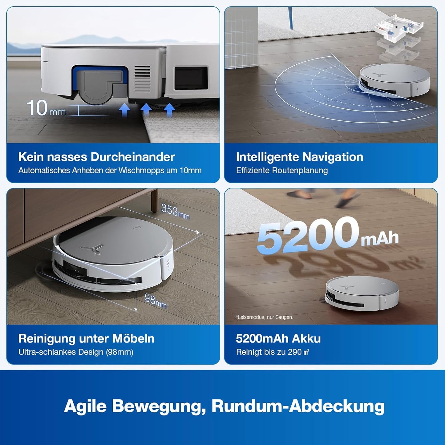 ECOVACS DEEBOT X8 PRO Omni Saugroboter mit Wischfunktion, OZMO Roller mit kontinuierliches Wischen & Selbstreinigung, 18.000 Pa, 12-in-1 Station, 40–75 °C Heißwasser-Moppreinigung, YIKO-GPT