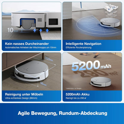 ECOVACS DEEBOT X8 PRO Omni Saugroboter mit Wischfunktion, OZMO Roller mit kontinuierliches Wischen & Selbstreinigung, 18.000 Pa, 12-in-1 Station, 40–75 °C Heißwasser-Moppreinigung, YIKO-GPT