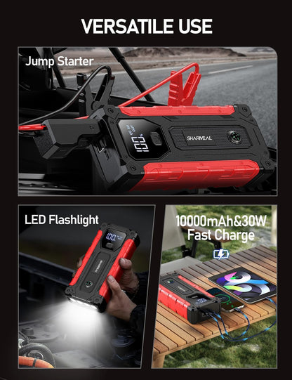 Sharmeal Car Jump Starter 5000A, Jump Starter Battery Pack for 10.0L Gas and 9.0L Diesel, 12V Portable Jump Box with LED Light